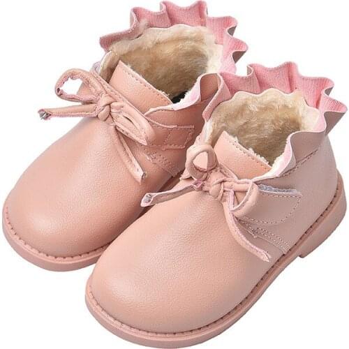 Winter New Children Flower Little Baby Girls Leather Snow Boots Shoes For Kids Girls Martin Snowboots 1 2 3 4 7Year Pink Black