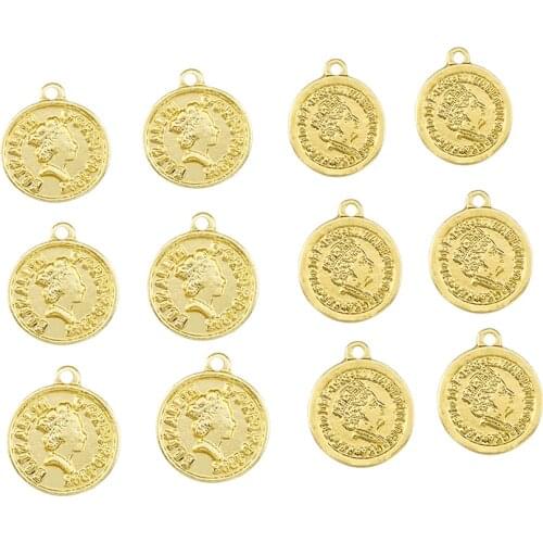 10Pcs Golden Coin Portrait Charms Vintage Bracelet Findings Jewelry Boho Circle Dangle Earring Necklace Pendant Make Accessory
