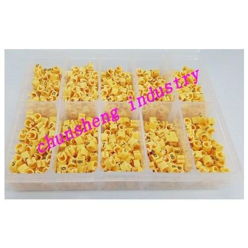 1000pcs/box EC-0 0.75mm2 10 different number 0-9 cable marker yellow color set