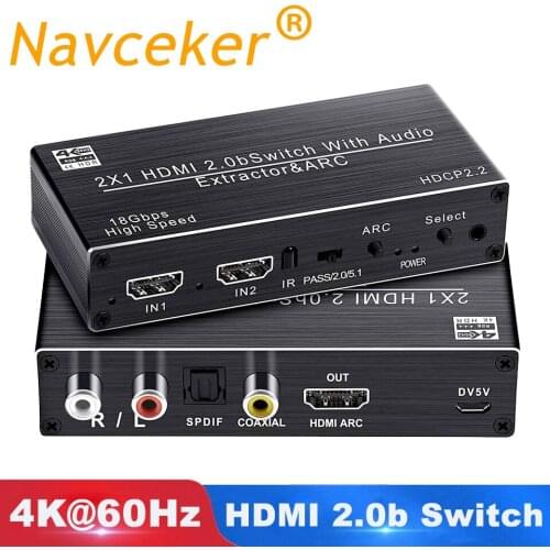 2020 Best 4K HDMI 2.0 Switch Remote 2x1 HDR HDMI Switcher Audio Extractor With ARC & IR Switch HDMI 2.0 For PS4 Apple TV HDTV