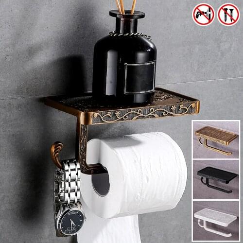Antique Wall-mounted Bathroom Paper Roll Holder Toilet Tissue Towel Mobile Phone Storage Rack