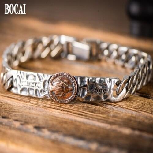 100% ture S999 pure silver vintage Virgin Mary silver bracelet for Man fashion mans silver bracelet Thai silver male bracelet