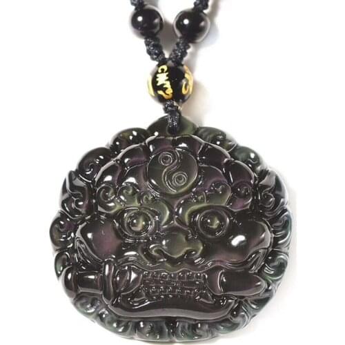 Black Rainbow Eye Obsidian Natural Stone Pendants Lion Pendant Necklace Lucky For Men Women Jewelry Wholesale JoursNeige