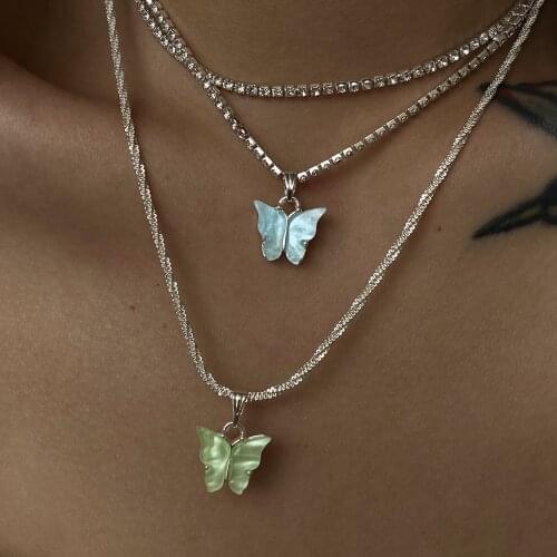 2021 News Gold Silver Plated Zircon Drop Dangle Choker Sweet Cute Fashion Butterfly Custom Color Necklace Diamond New Jewelry