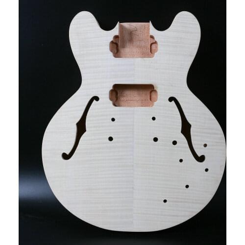 DIY Guitar Semi-Hollow Guitar Body Mahogany Maple Top Unfinished Set in Heel