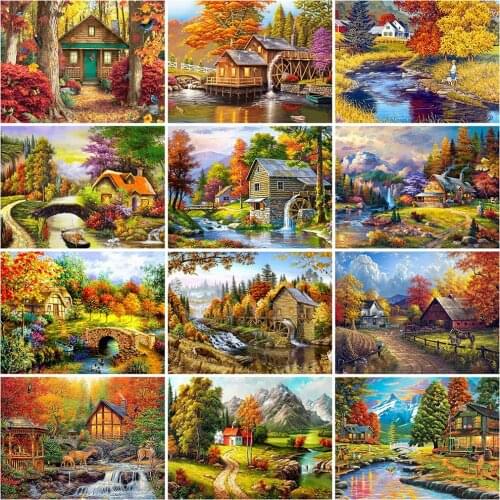 Evershine 5D DIY Diamond Painting House Full Square Diamond Embroidery Landscape Autumn Cross Stitch Mosaic Home Decor