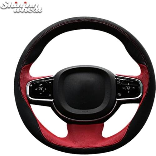 BANNIS Black Red Leather Car Steering Wheel Cover for Volvo XC90 2015-2017