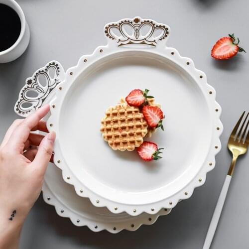 Glod Crown Diamond Ring Shape Plate Blow Spoon Set Cutlery Porcelain Dinnerware Set Tableware for Food Fruit Dessert Crockery