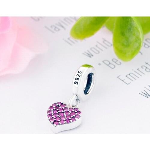 Hot 925 Sterling Silver Pave Red Zirconia Heart Bead Fit Original Pan Charm Bracelet For Women Making Dangle Berloque 2020 New
