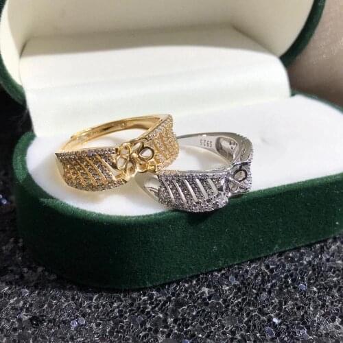 Hot Office Lady 925 Sterling Silver Adjustable Ring Settings Findings Mountings Parts for Pearl Corals Jade Crystal, 5pcs/lot