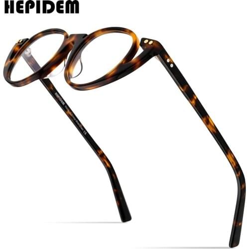 HEPIDEM Acetate Glasses Men Retro Vintage Round Eyeglasses Frame Women Myopia Optical Prescription Spectacles Eyewear 9164