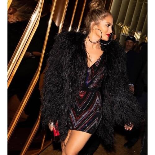 Artistic Geometric Jacquard Long Sleeve Bandage Dress For Women V Neck Multicolor Striped Bodycon Mini Party Dress Vestido