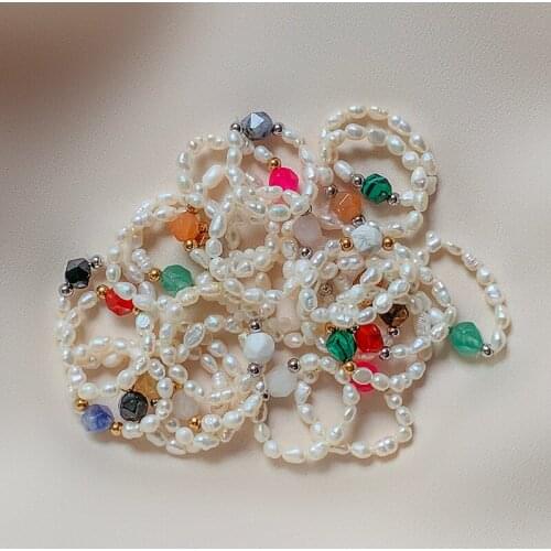 French Elegant Freshwater Pearl Ring Natural Stone Crystal Agate Aventurine Turquoise Jewelry Gift Adjustable Rings for Women