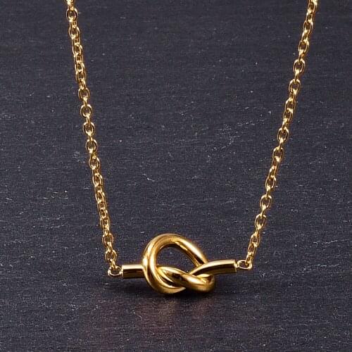 Gold Color Titanium Steel Knot Pendant Necklace For Woman Jewelry Heart Love Choker Sweater Chain Birthday Gift For Girl