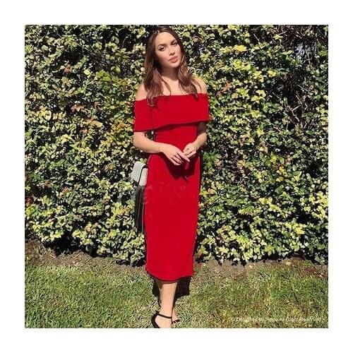 Red rayon off shoulder slash neck 2018 new summer fashion sexy womens open fork hl bodycon split midi bandage dress