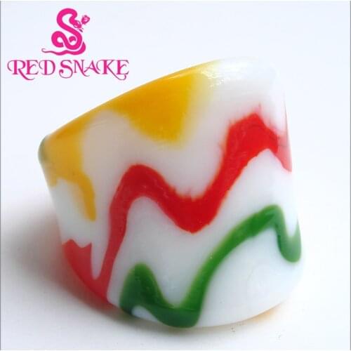 RED SNAKE Fashion Ring Handmade with green red and yellow line Murano Glass Rings