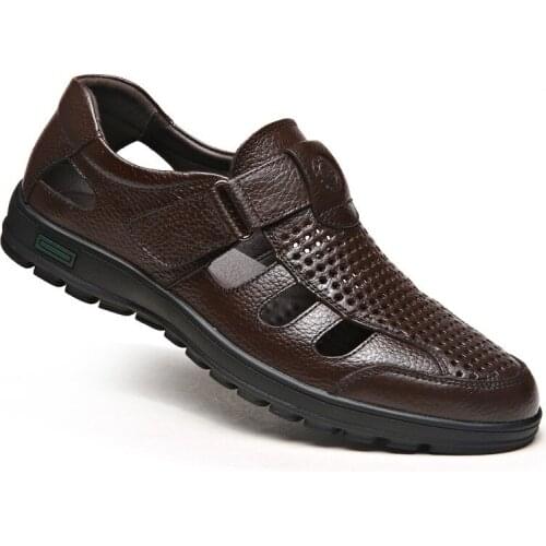 Mens leather sandals hollow out leather shoes summer shoes man casual sandal