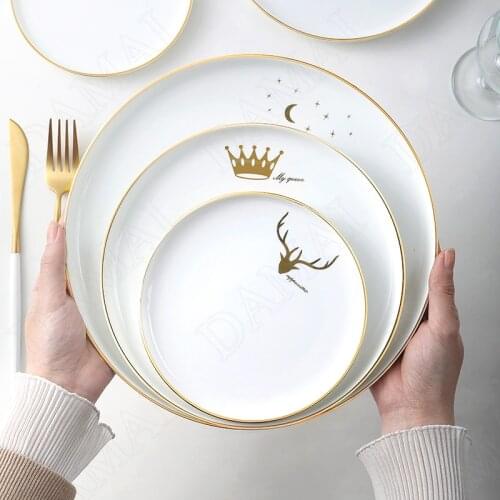 White Ceramic Dinner Plates Set Elk Decorative Fruit Salad Porcelain Plate Hotel Restaurant Serving Tray Home Kitchen Tableware