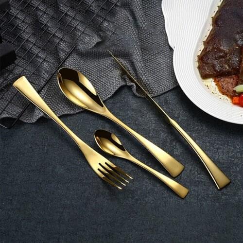 4pcs/Set Cutlery Set Gold Dinnerware Spoon Knife Fork 304 Stainless Steel Tableware
