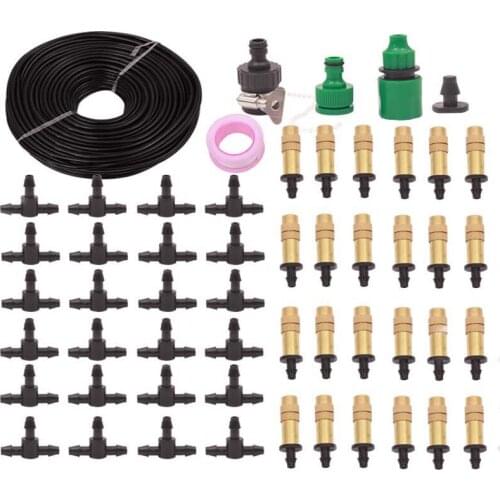 25M Copper Nozzle Irrigation System Portable Misting Automatic Watering Garden Hose Spray Head With 4/7mm Tee and Connector