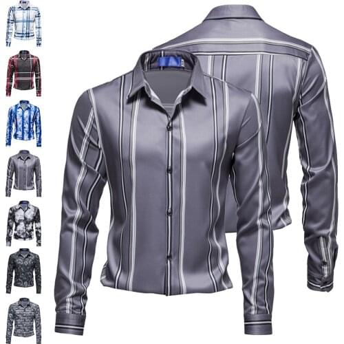 2022 New Cool Mens Flower Printing Long-sleeved Shirt Business Casual Shirt Nightclub Party Shirt EU Size S-2XL