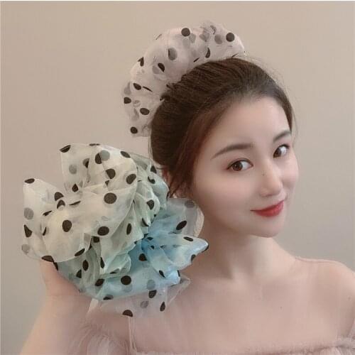 New net yarn super fairy wide-breasted large intestine hair ring retro wave point super large 2020 summer hair accessories