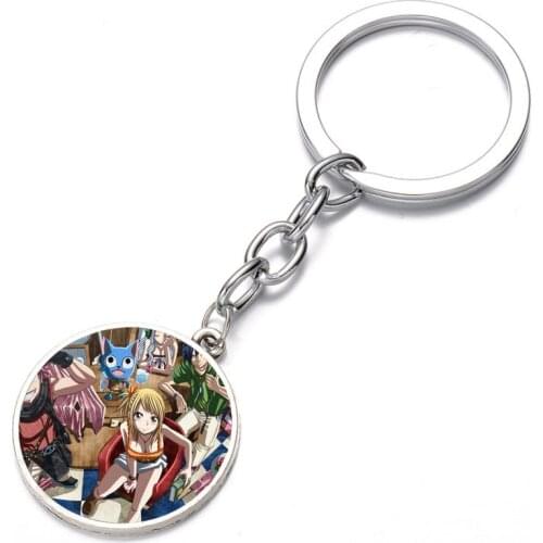 Japan anime Fairy Tail Keychain Glass Dome Key Chain Bag Charm necklace Keyring Holder Kids boy girl Gift