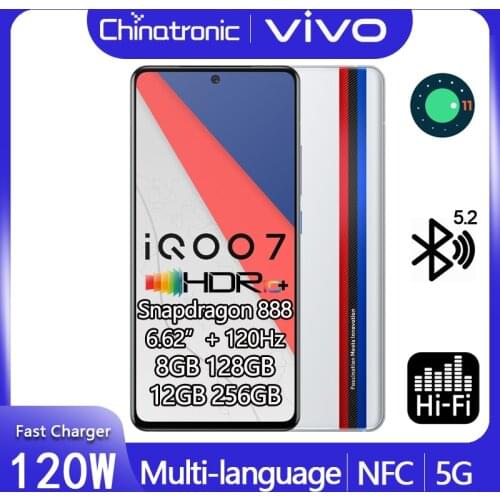Original VIVO 7 iQOO 7 8GB 128GB 5G Mobile Phone Snapdragon 888 Octa Core 6.62"120Hz AMOLED 4000mAh Battery 120W Fast Charge NFC