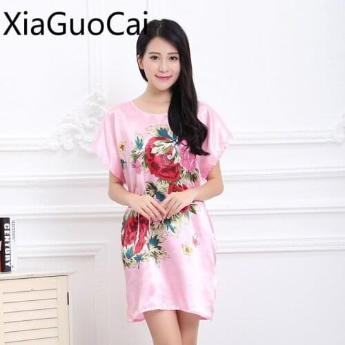 Sleepwear Women Summer New Simulation Silk Pajamas Sleeve Short-sleeved Silk Nightdress Increase Womens Lingerie Nightgown