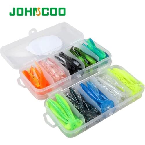 50pcs Fishing Lure Soft Bait Shrimp Bait 5cm,5.5cm Jigging T-tail UL Fishing Soft Lure Rockfish Bait Artificial Rubber Trout Jig