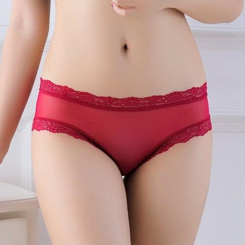 Transparent gauze sexy new lace edge ladies underwear low waist breathable solid color 7153