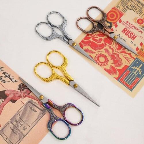 Retro High Craft Scissors Kawaii Carved Cutting Supplies Small Scissors DIY Journal Scrapbook Material Cutting Office Stationery