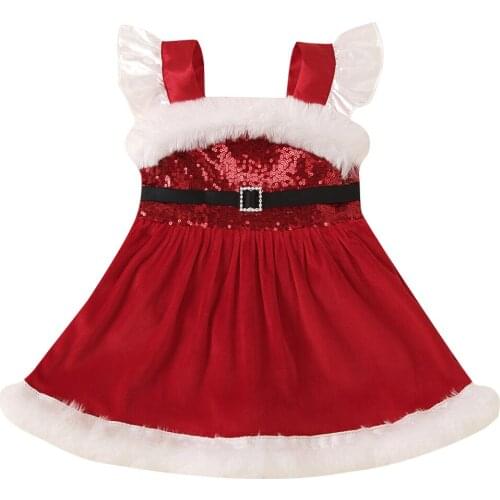 6-24 Months Infant Baby Girls Christmas Romper Dress Fly Sleeve Sequins Bodysuit Dress For Kids Toddler Girls