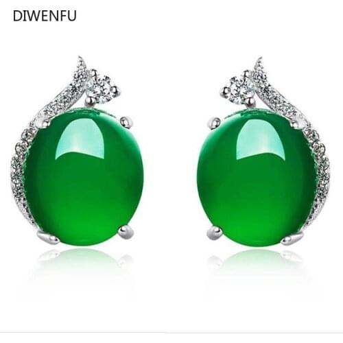 Silver Color S925 Agate Jewelry Stud Earrings for Women Round Simple Crown Jade Earrings Fine Valentine Jewelry 925 for Women