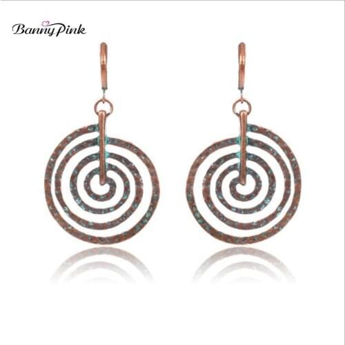 Banny Pink Vintage Geo Hammered Pendant Earrings For Women Ethnic Copper Color Metal Fish Clip Earring Fashion Jewelry Pendiente