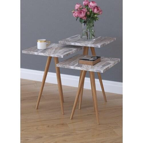 Retro 3 pcs Zigon Side Serving Stand and Tea Stand-White Marble made in turkiye