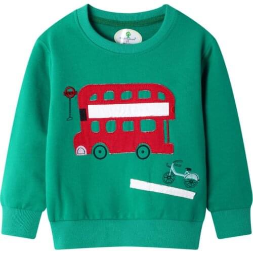 Spring And Autumn Boys Sweatshirts Bus Embroidery Long Sleeve Cotton Terry Sweater Cartoon Round Neck Casual Top Pullovers