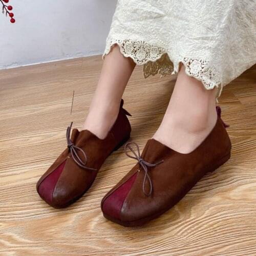 YourSeason Flats Ladies Leisure Shoes Genuine Leather Spring Autumn Concise Handmade Women 2021 Lace Up Shoes Mixed Colors