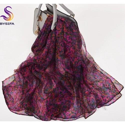 [BYSIFA] Gold Silk Scarf Hijabs Women Fashion Brand Summer Beach Cover-ups Ladies Navy Blue Neck Scarves 100% Silk Long Scarves