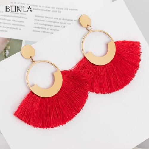 BLINLA New Bohemian Big Tassels Drop Dangle Earrings 2019 for Women Handmade Silk Fabric Fringe Earring Fashion Jewelry Brincos