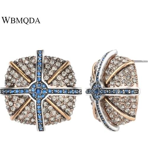 2018 New Arrivals Luxury Vintage Rhinestone Cross Geometric Stud Earrings For Women Fashion Korean Gold Color Earings Jewelry