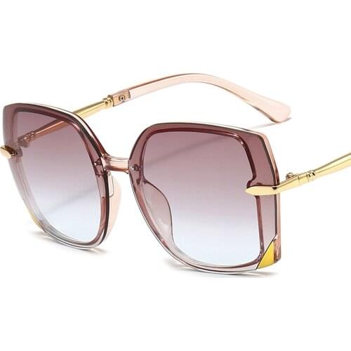 2021 Double Color Gradient Square Oversized Sunglasses Women Luxury New Designer Metal Frame Sun Glasses Vintage Eyewear