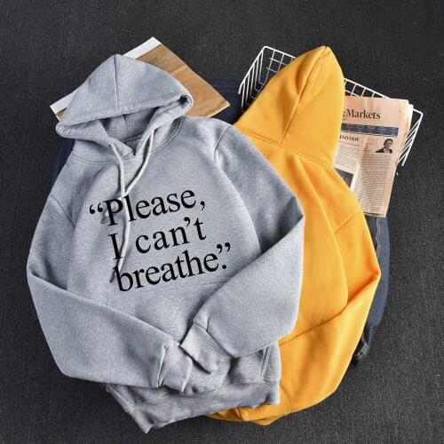2020 Women Autumn Winter Hoodies Sweatshirts Long Sleeve Please I Can't Breathe Letter Print Pullover Black Hoodie New 5 Colors