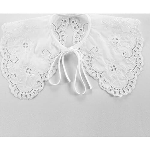 Korean Big Laple Fake Collar for Women Flower Embroidery Hollow Lace Detachable Collars False Collar Female Shawl Decorative