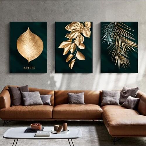 Painting Art Aisle Living Room Unique Decoration Abstract Golden Plant Leaves Picture Wall Poster Modern Style Canvas Print