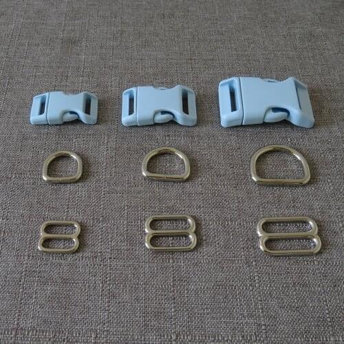 10Sets/Lot Ligth Blue Plastic Buckle Metal D Ring Adjuter Straps Belt Loop Slider For Pet Dog Collar Necklace Harness Accessory