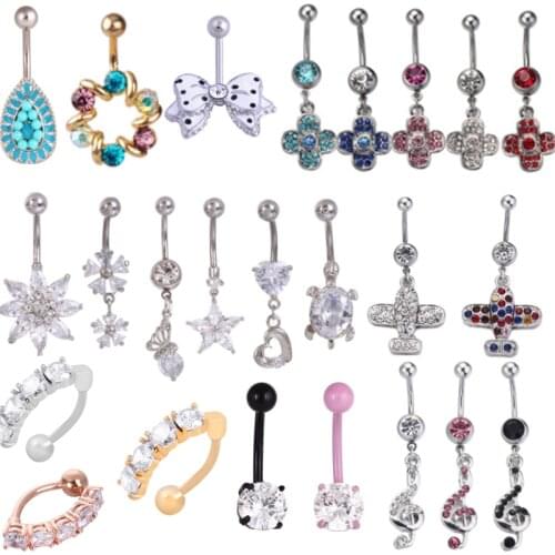 1PC Surgical Steel Animal Belly Button Ring Snow Flower Zircon Navel Piercing Sexy Stud Cute Belly Ring Piercing Nombril Pendant