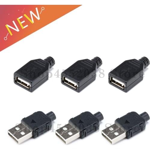 10pcs Type A Male Female USB 4 Pin Plug Socket Connector With Black Plastic Cover Type-A DIY Kits