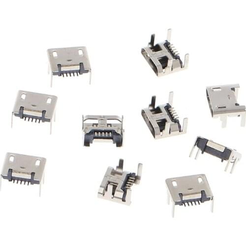 10 Pcs Micro USB Type B 5 Pin Female Socket Connector SMD 4 Legs 90 Degree 85DA