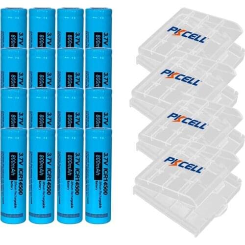 16Pcs PKCELL New Original ICR14500 3.7 v 800mah 14500 Lithium Rechargeable Battery For Flashlight batteries